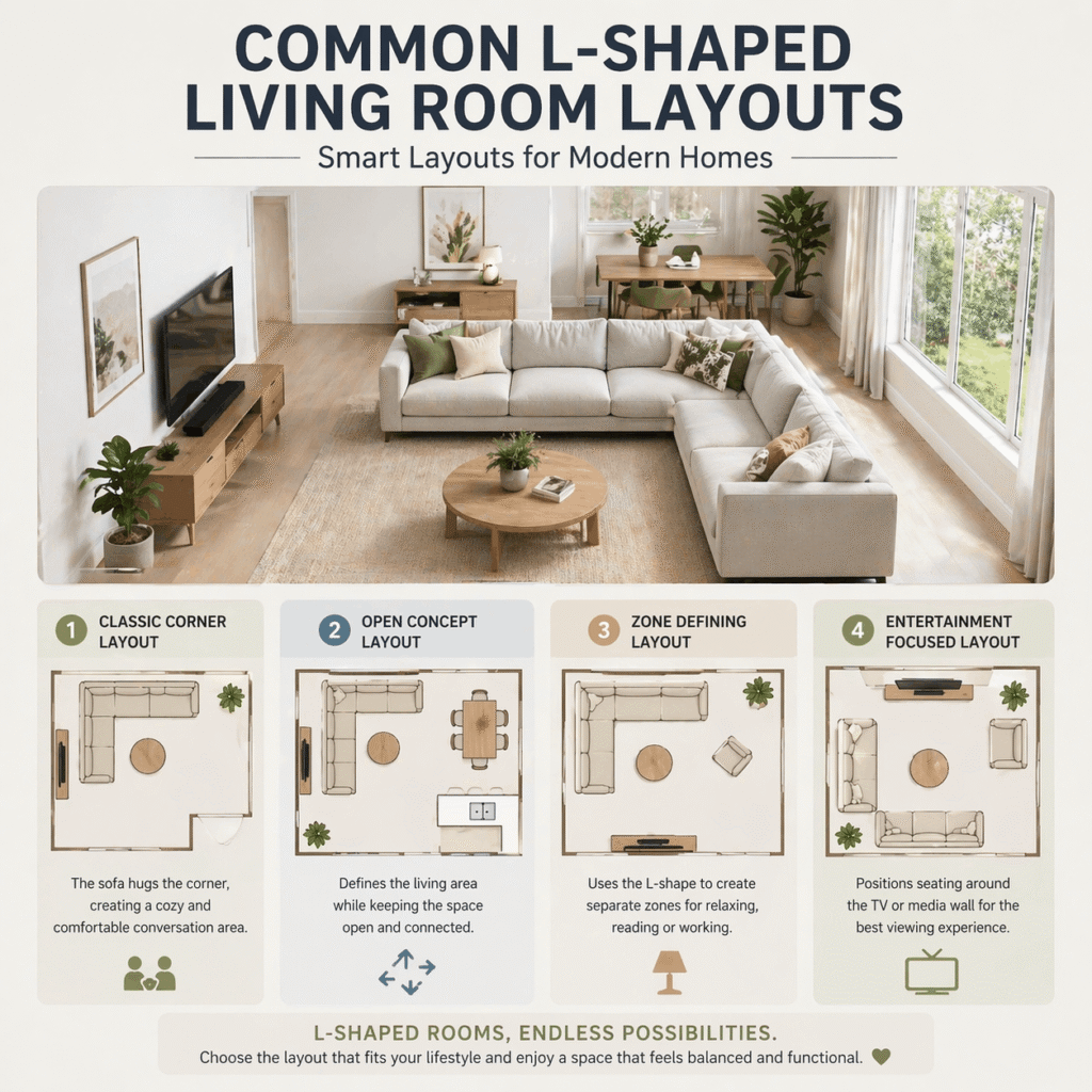 L-shaped room furniture arrangement